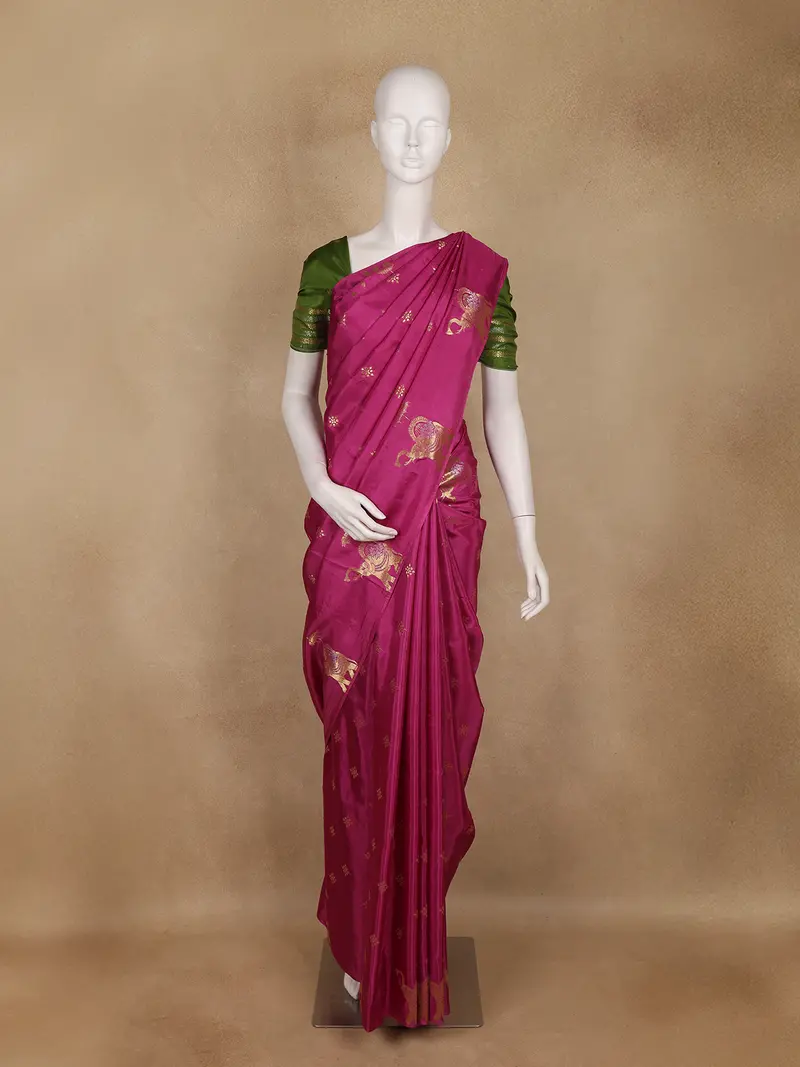 Pink Motif Design Semi Banarasi Silk Saree 1