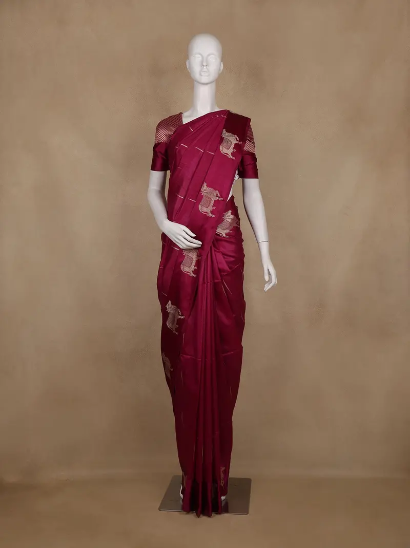Pink Obstacle Design Woven Semi Tussar Saree 1