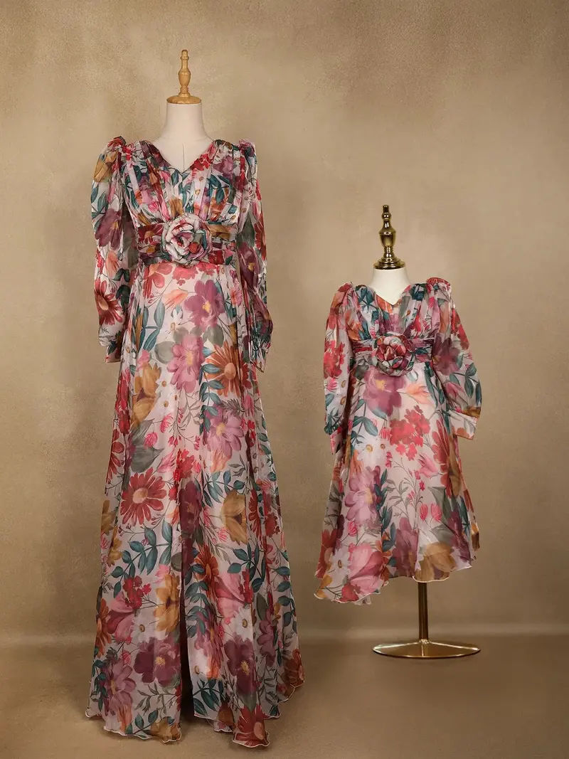 Pink Organza Party Wear Gowns For Mother & Daughter 2
