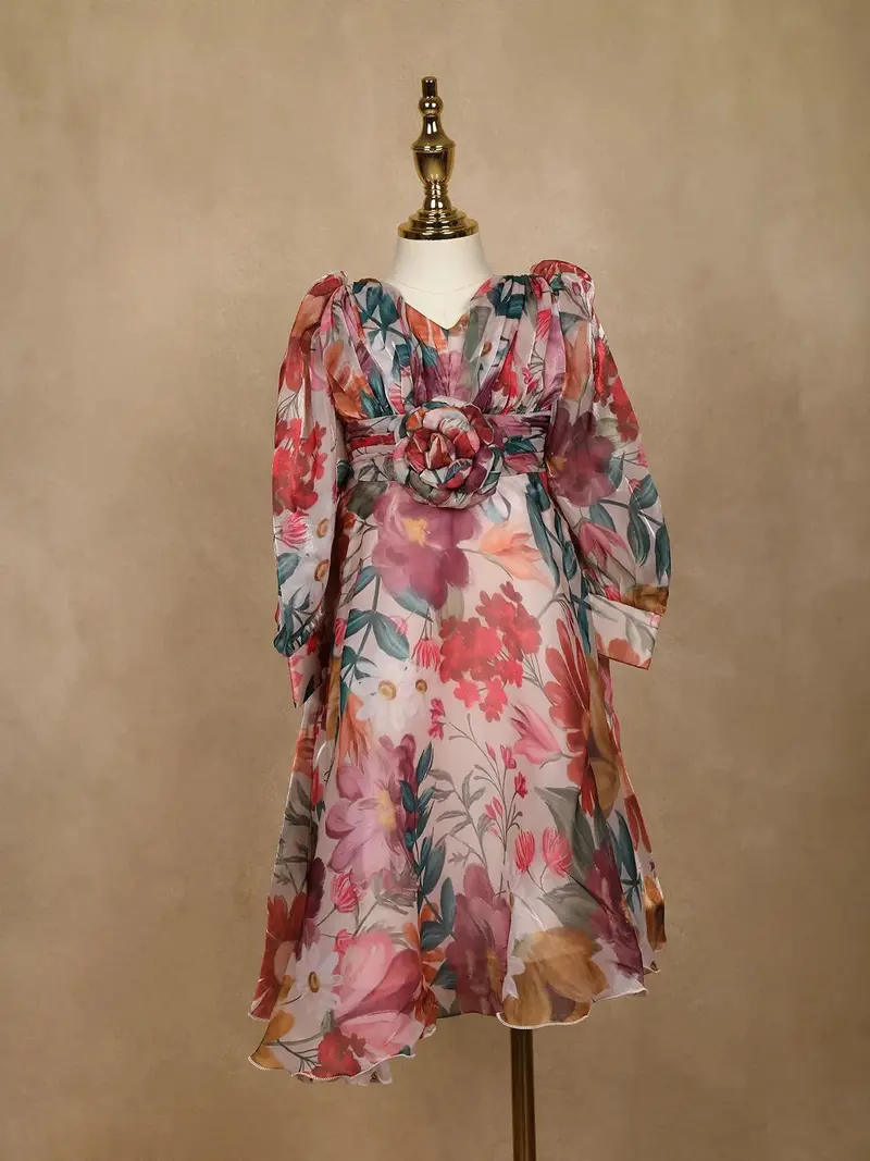 Pink Organza Party Wear Gowns For Mother & Daughter 5