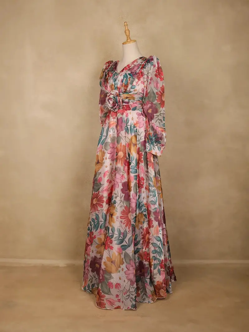 Pink Organza Party Wear Gowns For Mother & Daughter 9