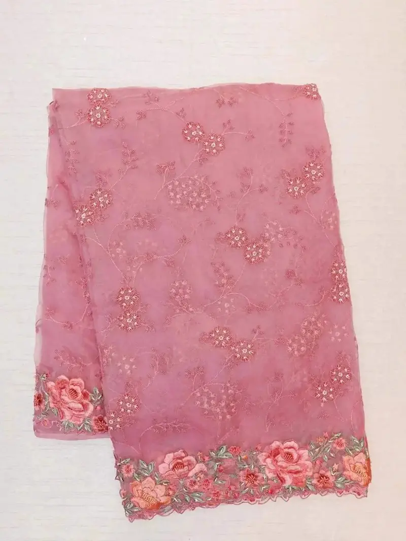 Pink Organza Silk Saree Embellished In Floral Embroidery Border 1