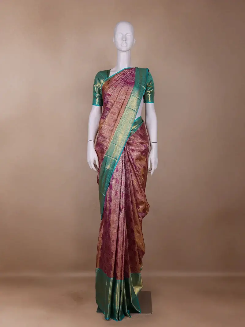 Pink Paisley And Floral Woven Pure Kanchipuram Silk Saree 1