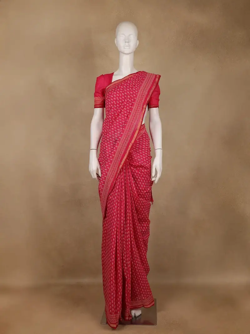 Pink Paisley Design Cotton Saree With Zari Border 1