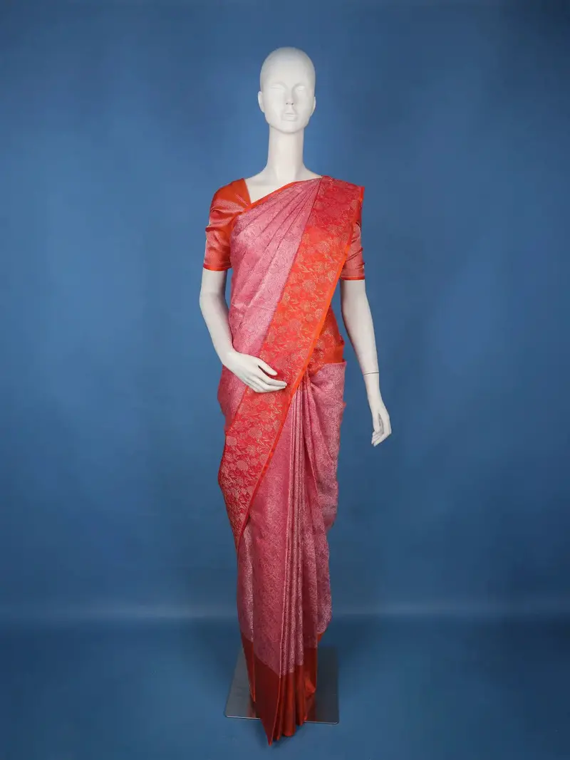 Pink Parrot Motif Woven Pure Kanchipuram Silk Saree With Contrast Red Zari Border 1