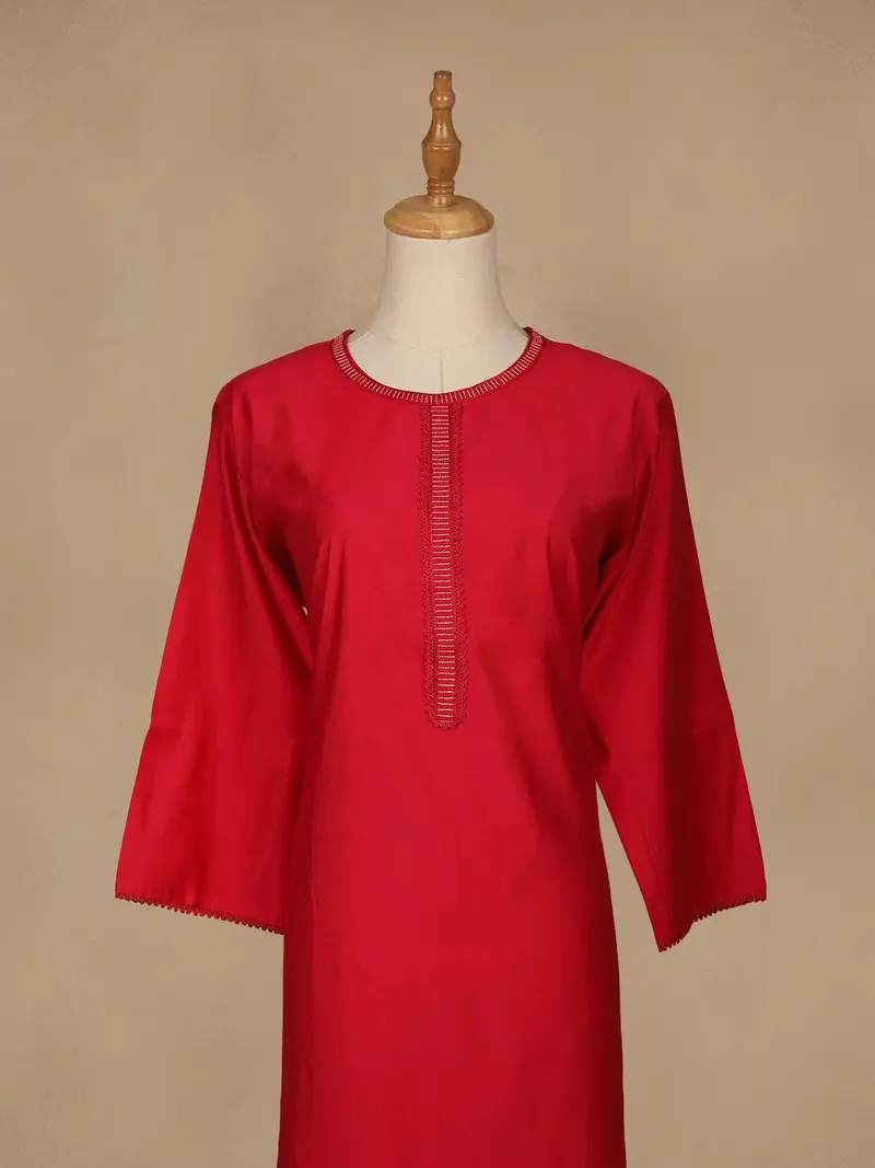 Pink Plain Cotton Rayon Kurti 2