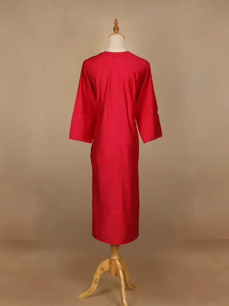 Pink Plain Cotton Rayon Kurti 3