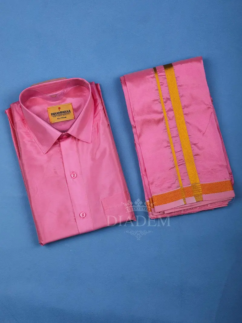 Pink Plain Silk Shirt With Dhoti 1