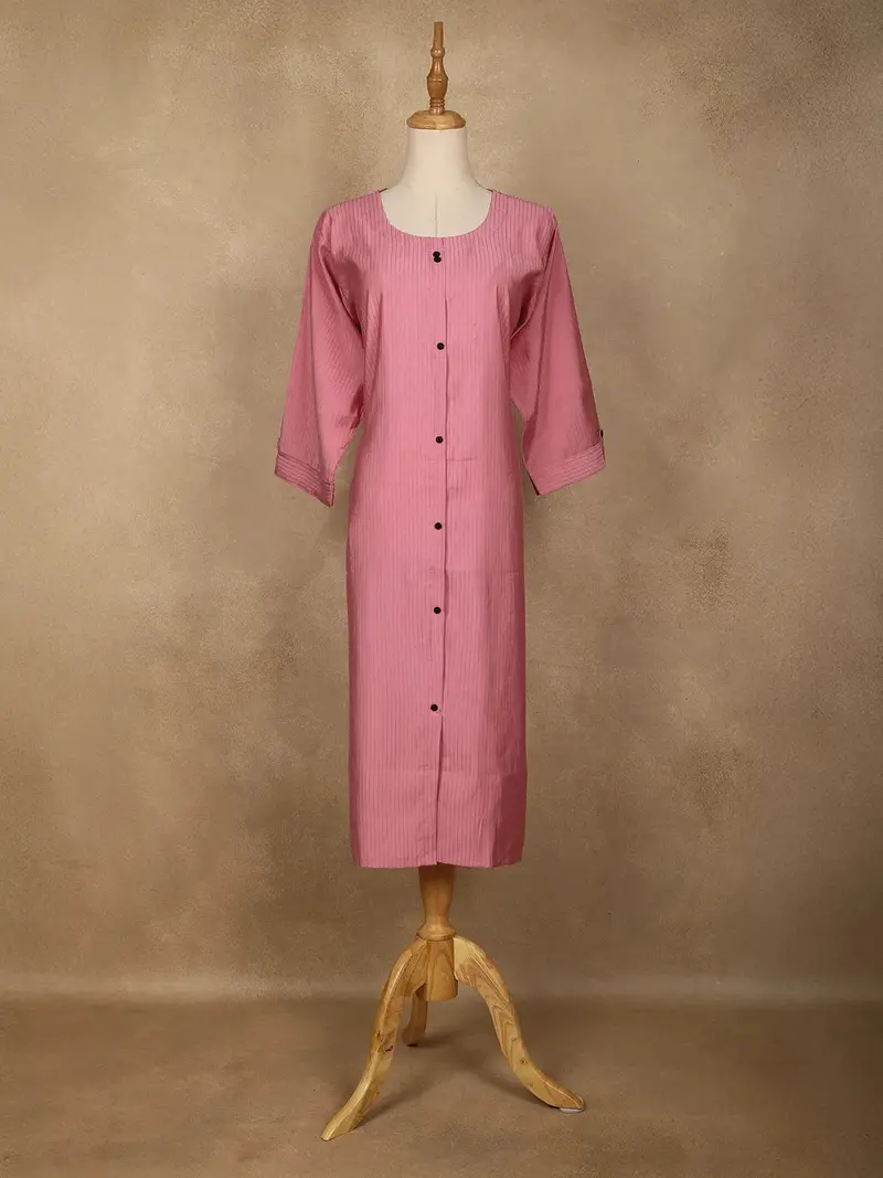 Pink Pleated Design Cotton Kurti 1