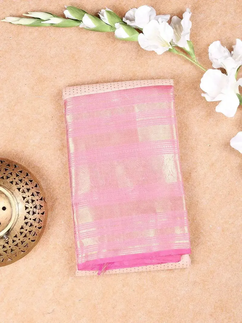 Pink Pure Kanchipuram Bridal Silk Saree With Arrow Motifs On The Body With Zari Border 1