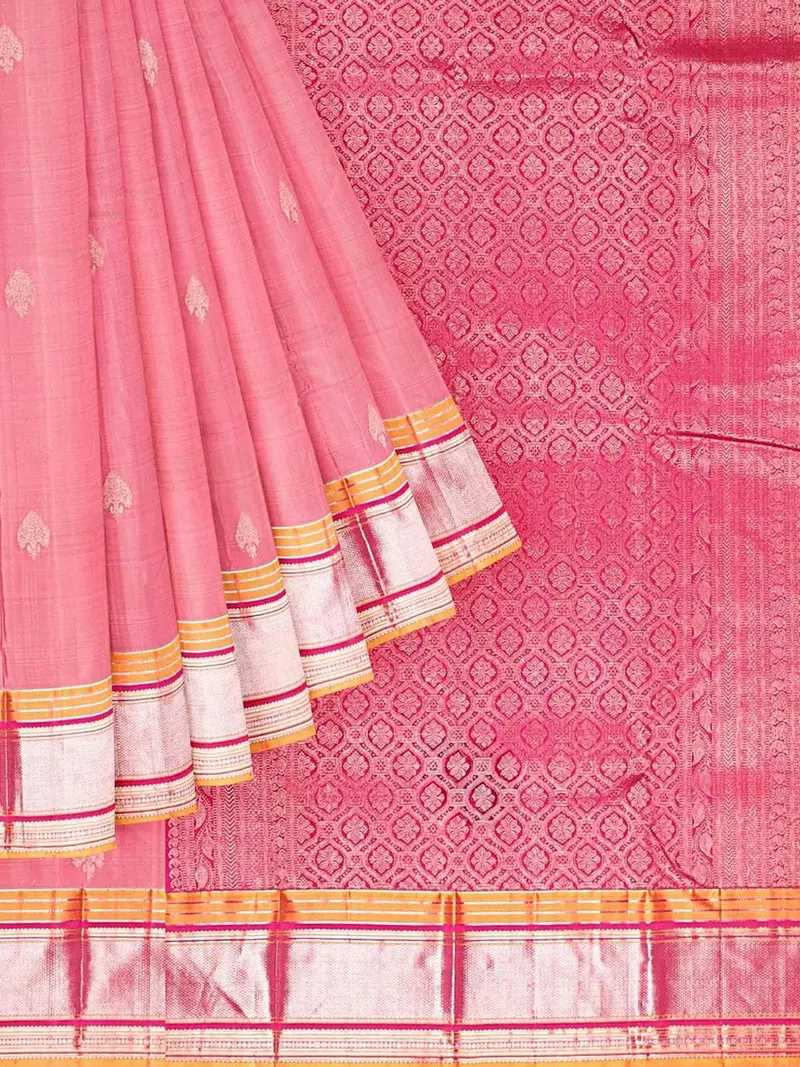 Pink Pure Kanchipuram Bridal Silk Saree With Floral Motif On The Body And Contrast Border 1