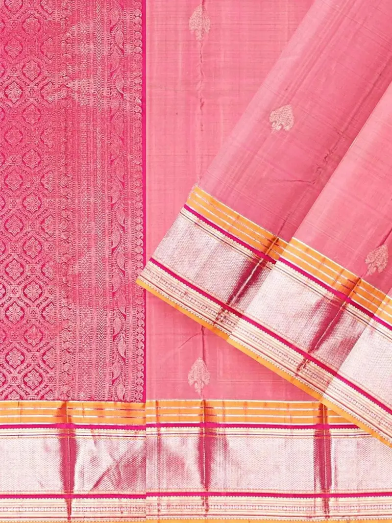 Pink Pure Kanchipuram Bridal Silk Saree With Floral Motif On The Body And Contrast Border 2