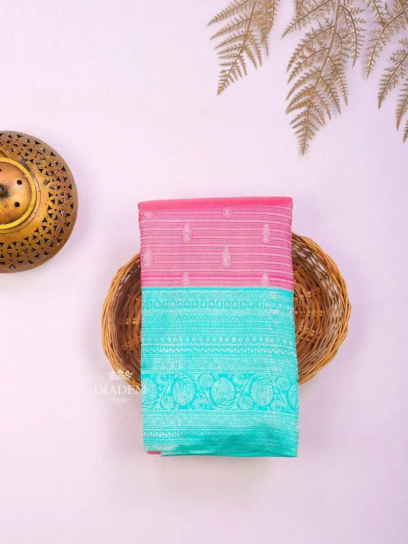 Pink Pure Kanchipuram Bridal Silk Saree With Stripes And Contrast Zari Border 1