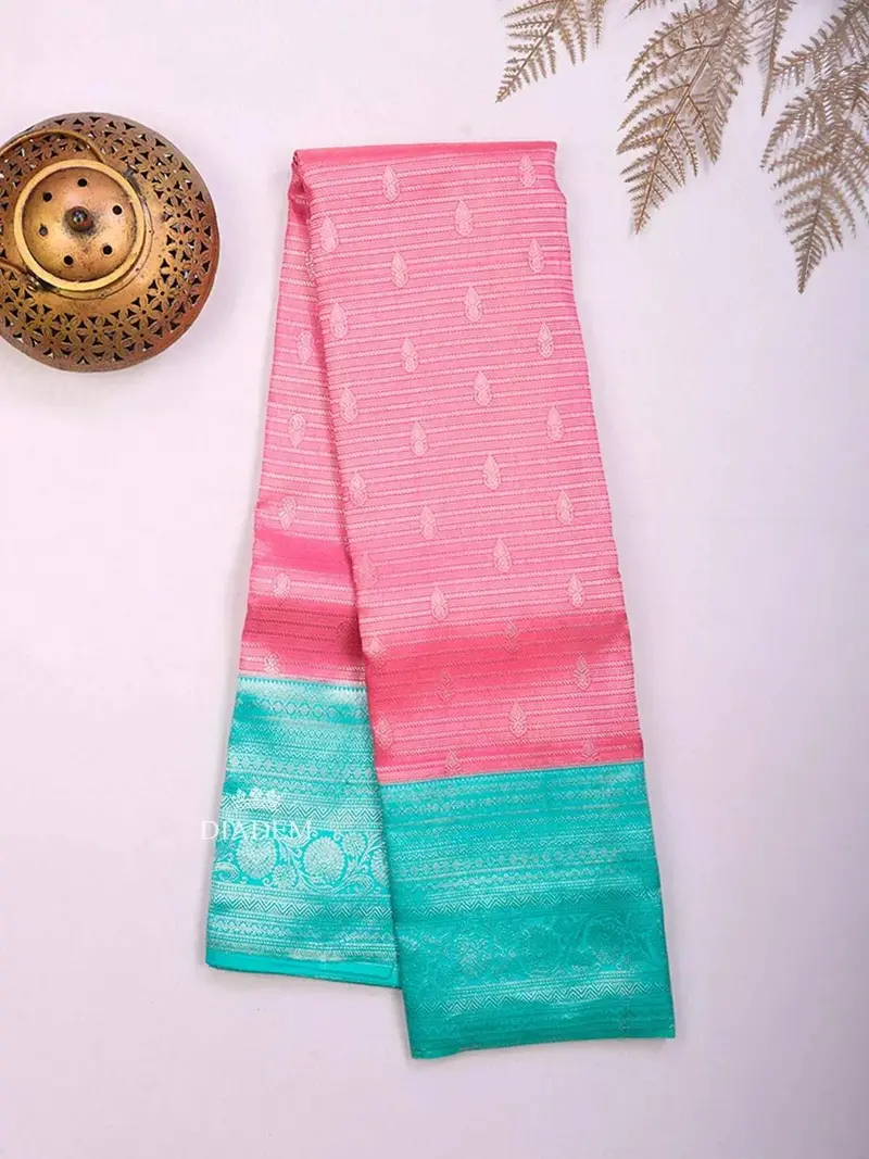 Pink Pure Kanchipuram Bridal Silk Saree With Stripes And Contrast Zari Border 2