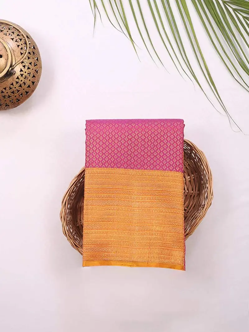 Pink Pure Kanchipuram Bridal Silk Saree With Zari Brocade On The Body And Contrast Zari Border 1