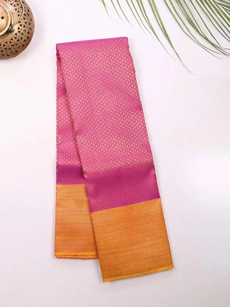 Pink Pure Kanchipuram Bridal Silk Saree With Zari Brocade On The Body And Contrast Zari Border 2