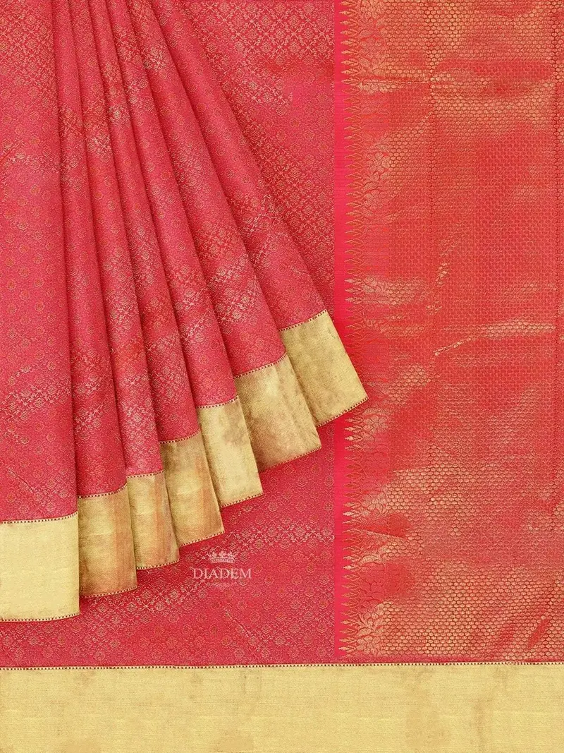 Pink Pure Kanchipuram Bridal Silk Saree With Zari Brocade On The Body And Dense Zari Border 1