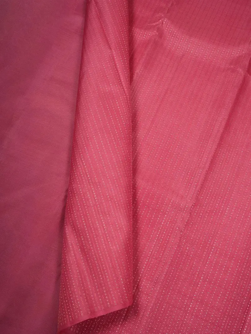 Pink Pure Kanchipuram Silk Saree With Dotted Stripes Design On The Body And Without Border 2