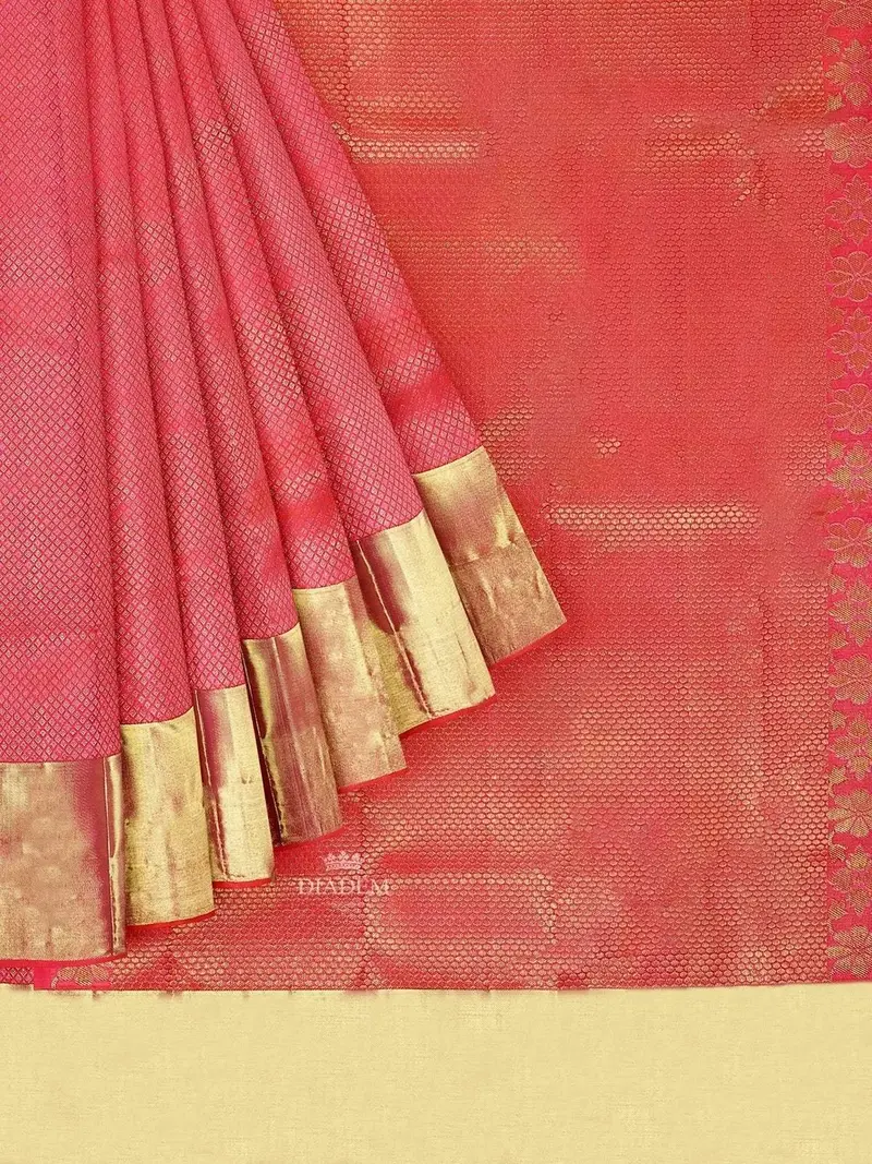 Pink Pure Kanchipurambridal Silk Saree With Zari Brocade On The Body And Dense Zari Border 1