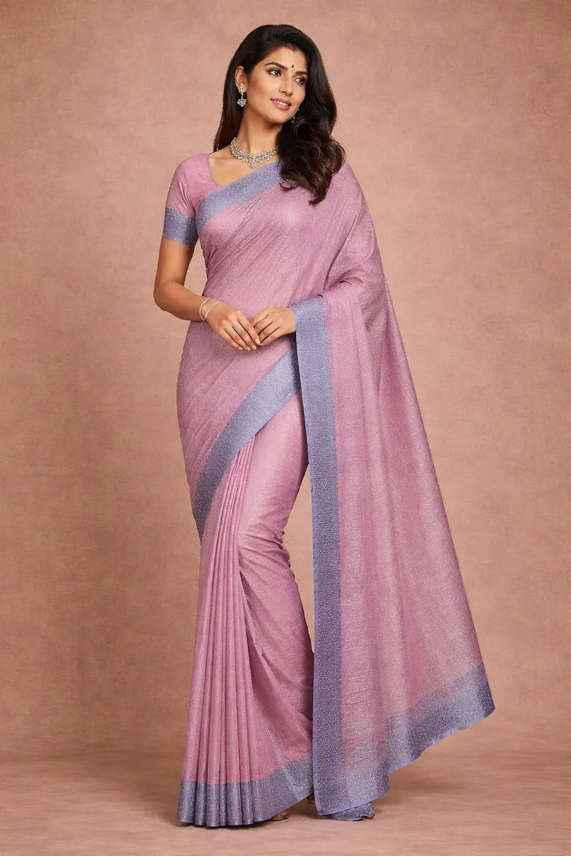 Pink Semi Banarasi Saree With Floral Designs On The Body 1