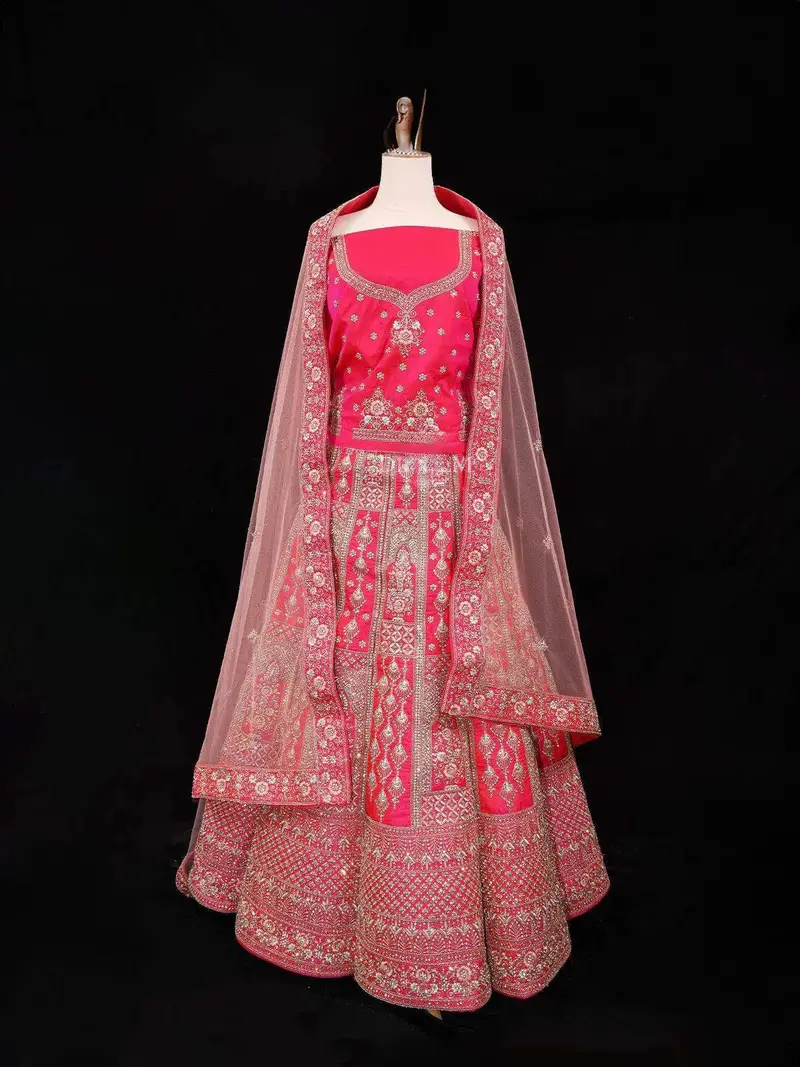 Pink Semi Stitched Lehenga Embellished With Sequins And Stone Design With Dupatta 1