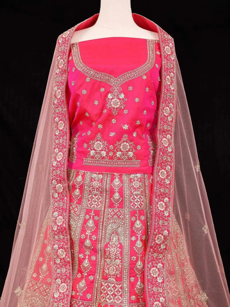 Pink Semi Stitched Lehenga Embellished With Sequins And Stone Design With Dupatta 2