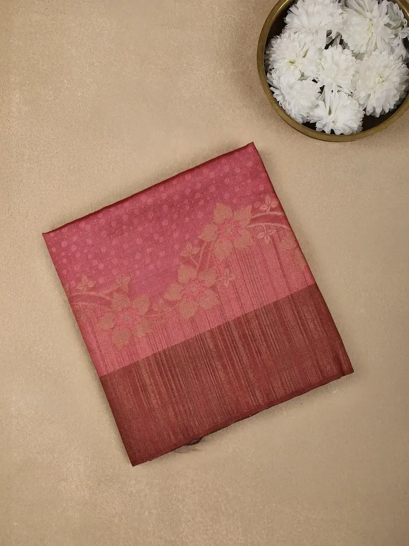 Pink Semi Tussar Silk Floral Designed Saree 1