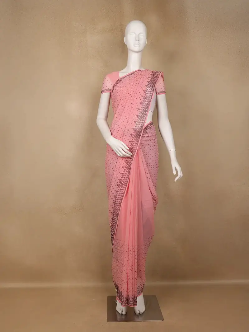 Pink Sequins Design Satin Saree 1