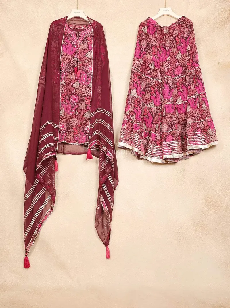 Pink Sharara Salwar Suit Adorned With Sequins And Floral Design Paired With Dupatta 1