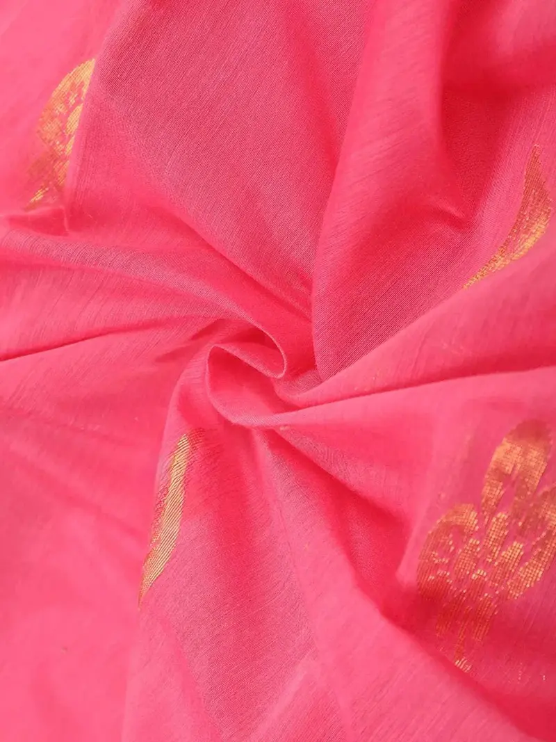 Pink Silk Cotton Saree With Leaf Motif On The Body With Designed Contrast Border 2