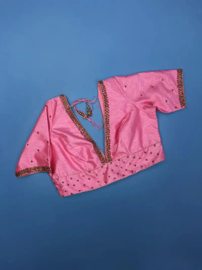 Pink Silk Readymade Blouse Adorned With Embroidery Design 1
