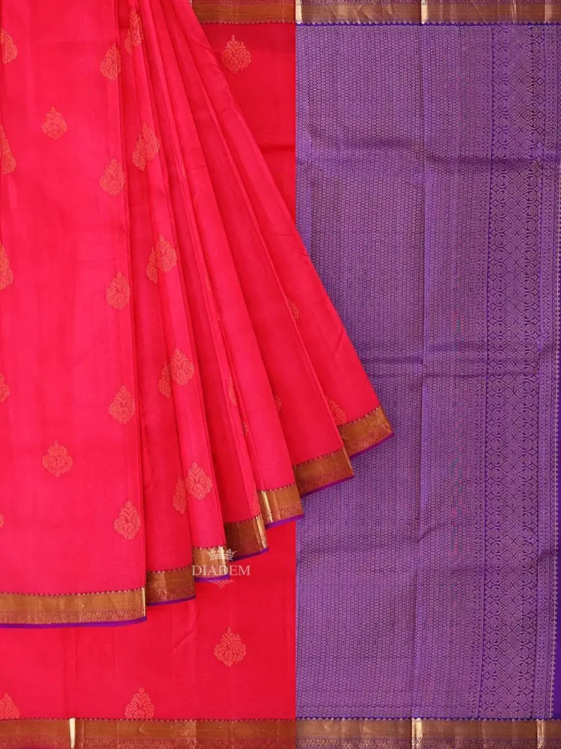 Pink Silk Saree With Zari Butta On The Body And Contrast Zari Border 1