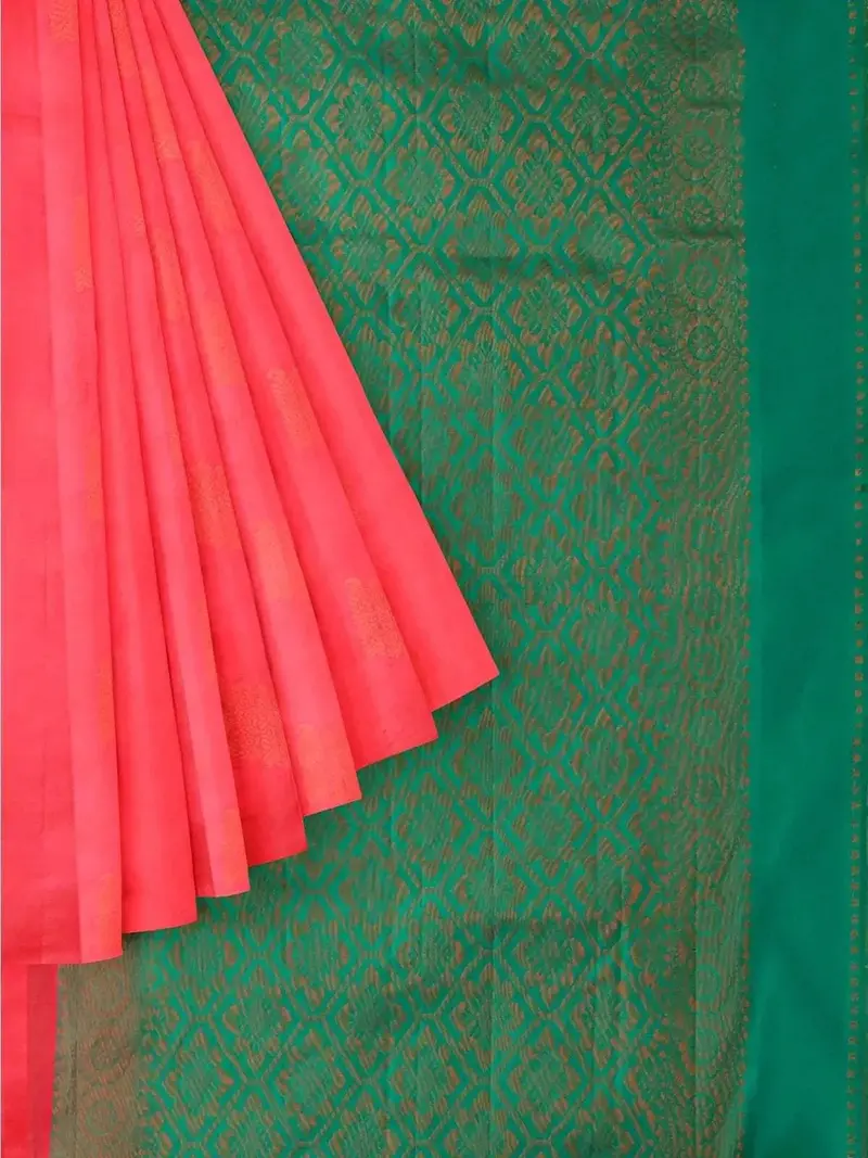Pink Silk Saree With Zari Butta On The Body And Without Border 1