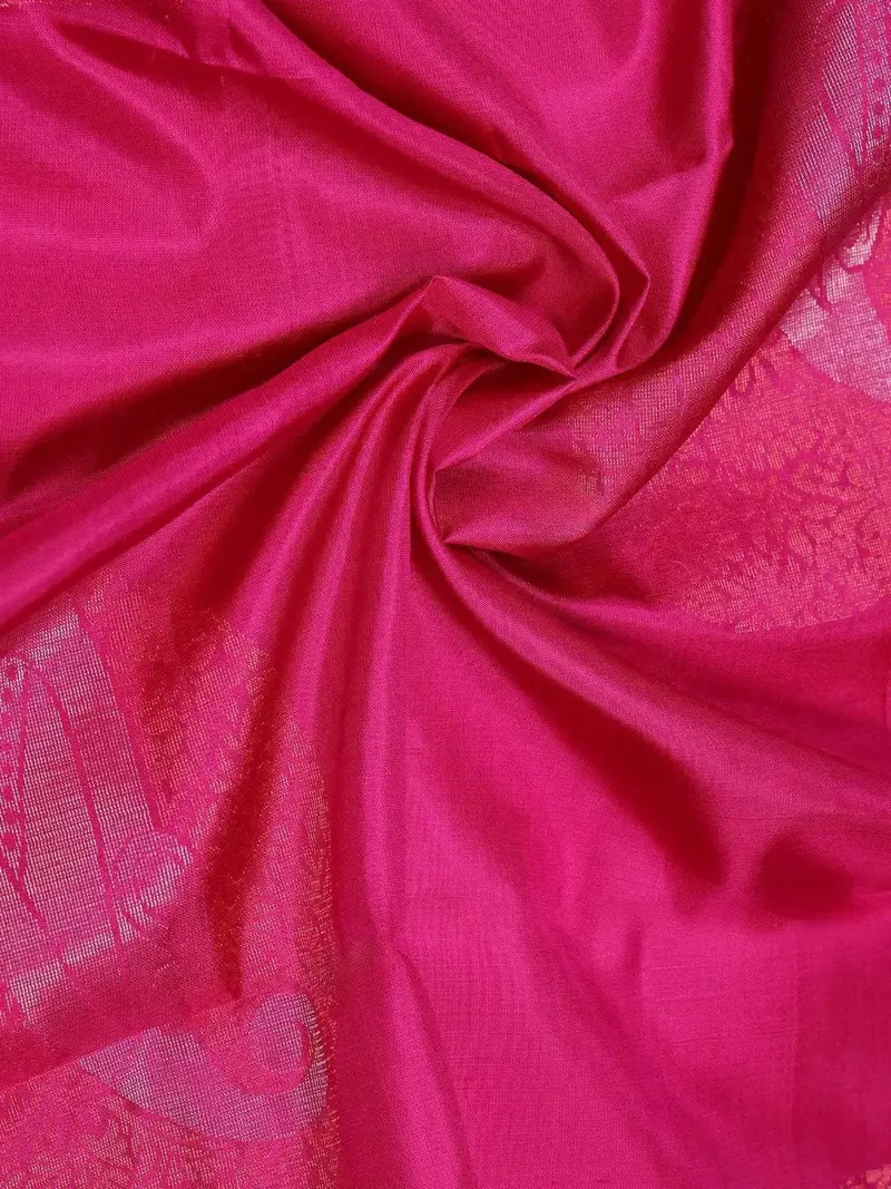 Pink Soft Silk Saree With Floral And Paisley Motif On The Body And Without Border 2