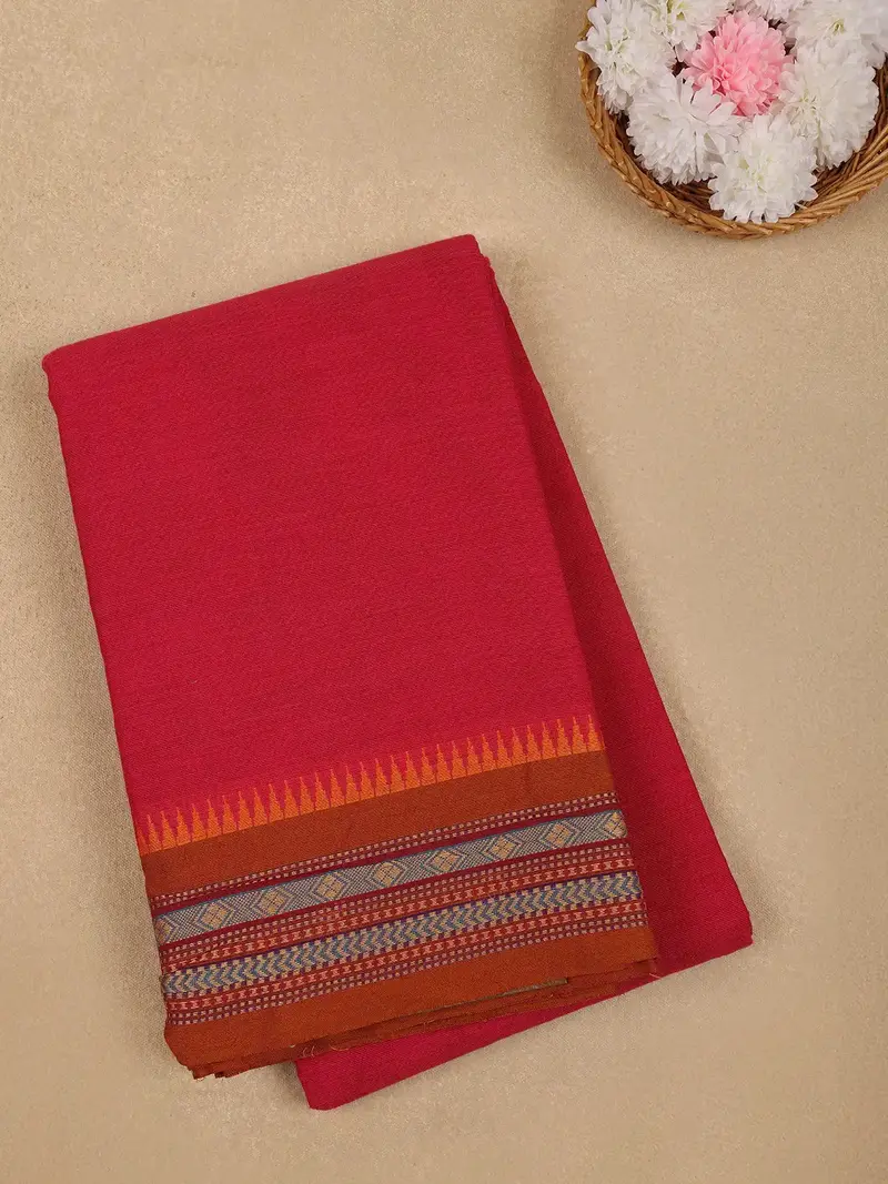 Pink Solid Cotton Fancy Saree 1