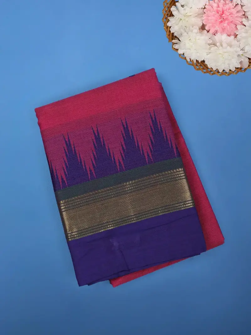 Pink Solid Cotton Saree Print Border 1