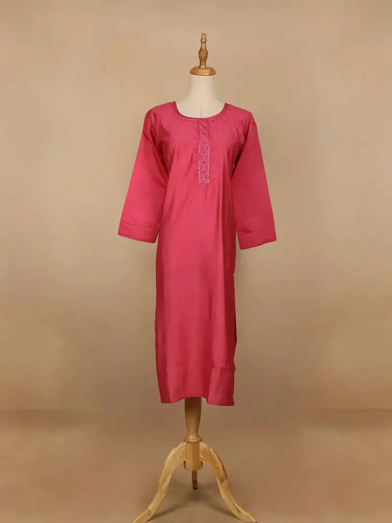 Pink Solid Design Cotton Kurti 1