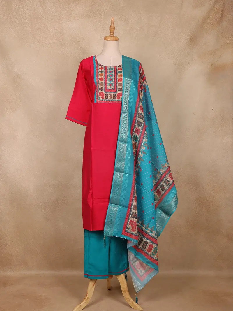 Pink Solid Design Cotton Salwar Suit With Dupatta 1