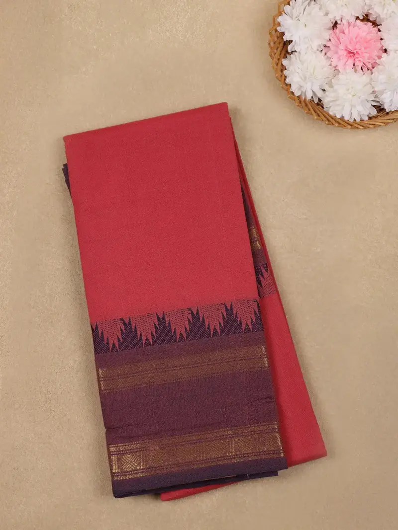 Pink Solid Design Cotton Saree With Zari Border 1