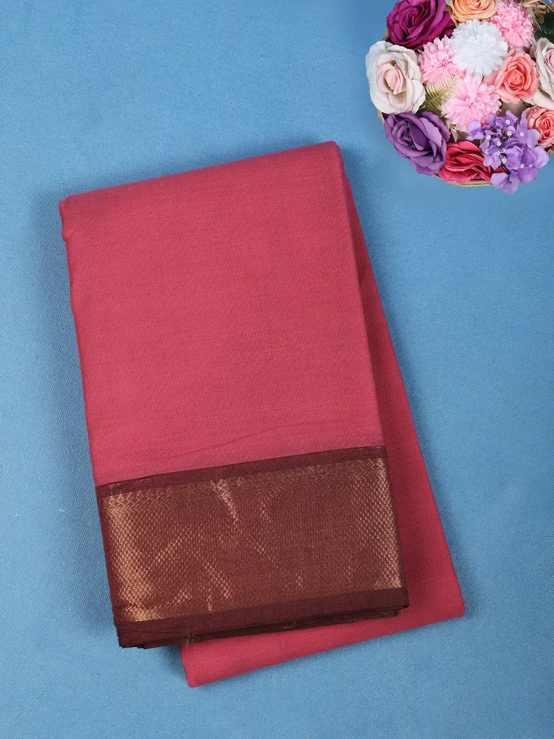Pink Solid Design Pure Cotton Saree 1