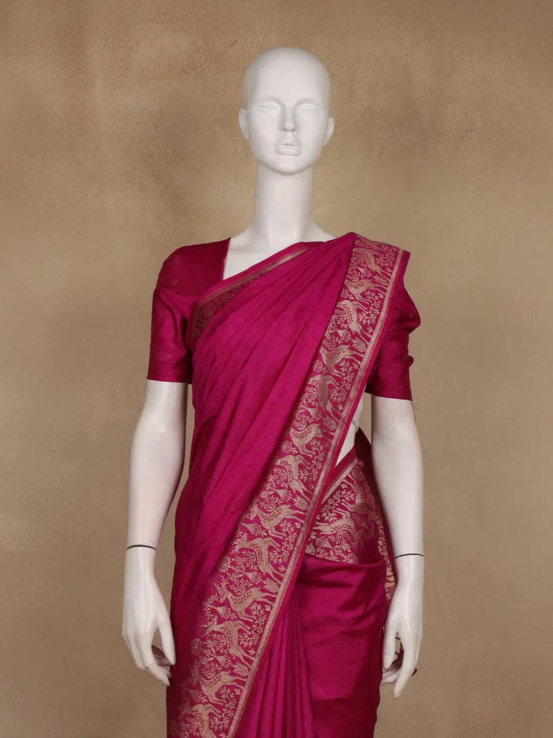 Pink Solid Design Raw Silk Saree With Zari Border 2