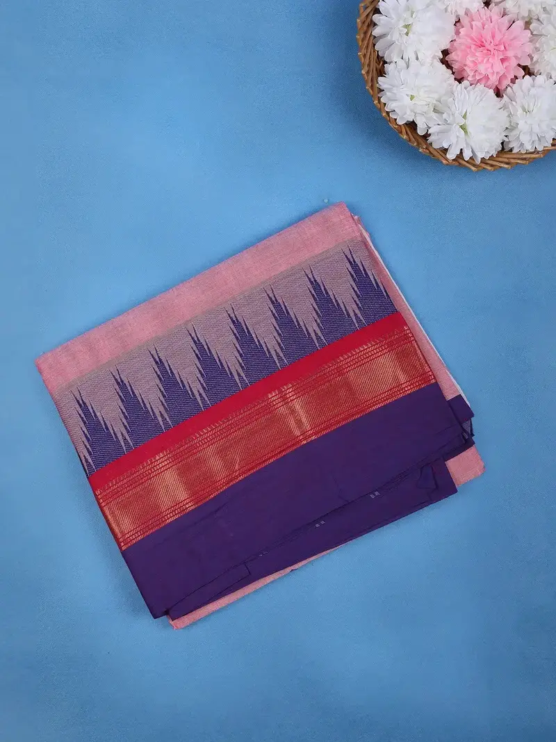 Pink Solid Designed Cotton Saree 1