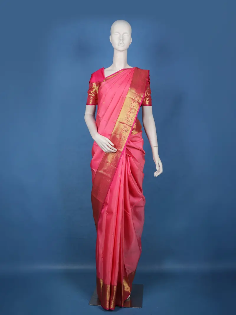 Pink Solid Woven Design Pure Kanchipuram Silk Saree 1