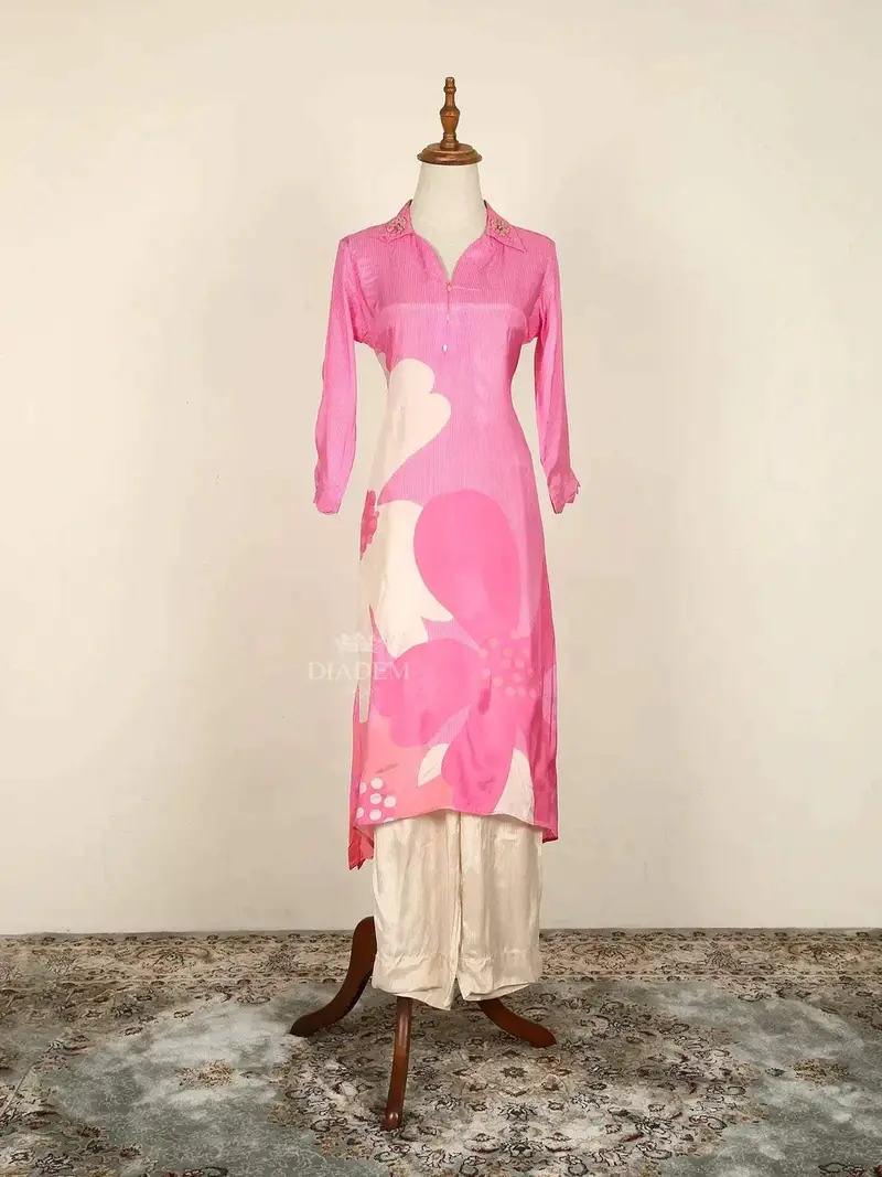 Pink Straight Cut Salwar Suit Adorned With Floral Prints 1