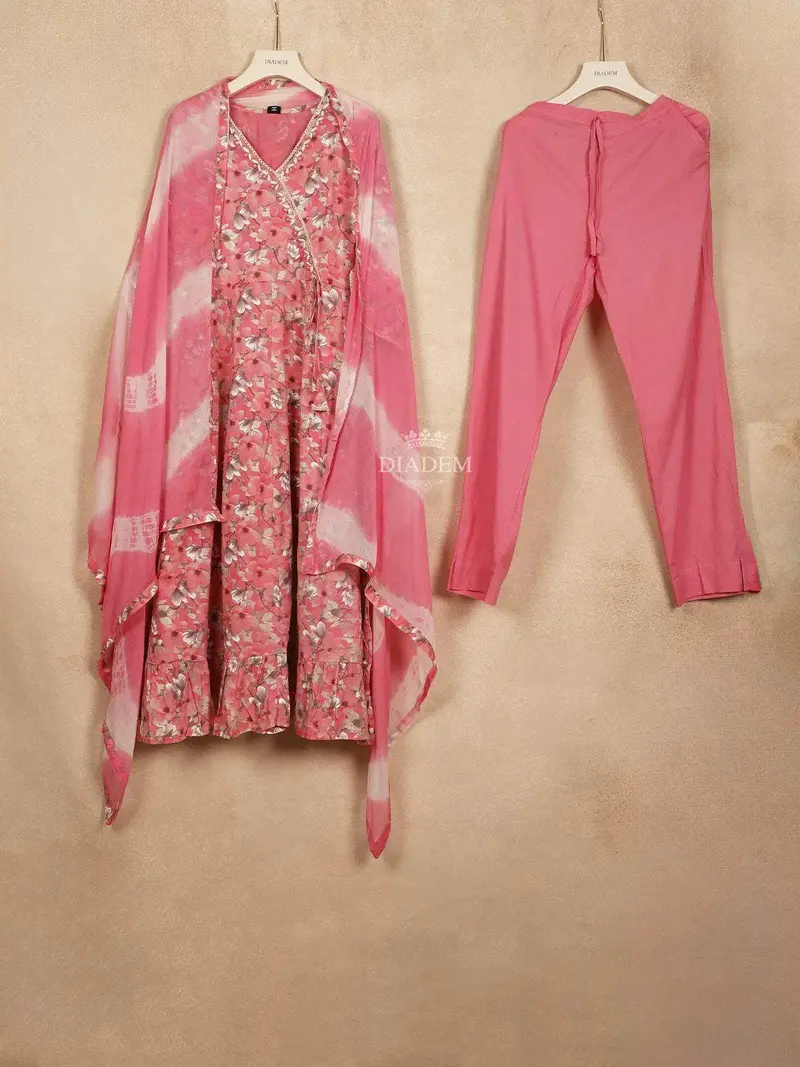 Pink Straight Cut Salwar Suit Adorned With Sequins And Floral Design With Dupatta 1