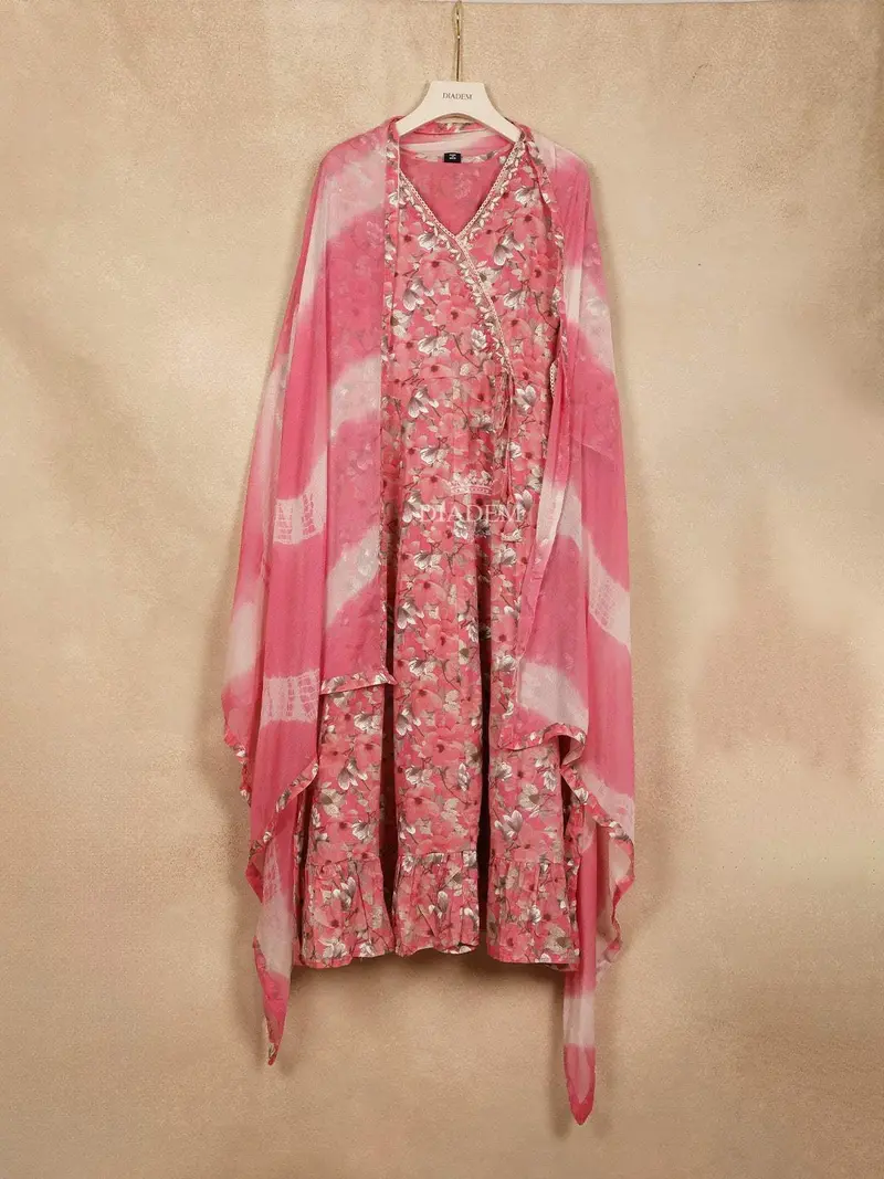 Pink Straight Cut Salwar Suit Adorned With Sequins And Floral Design With Dupatta 2