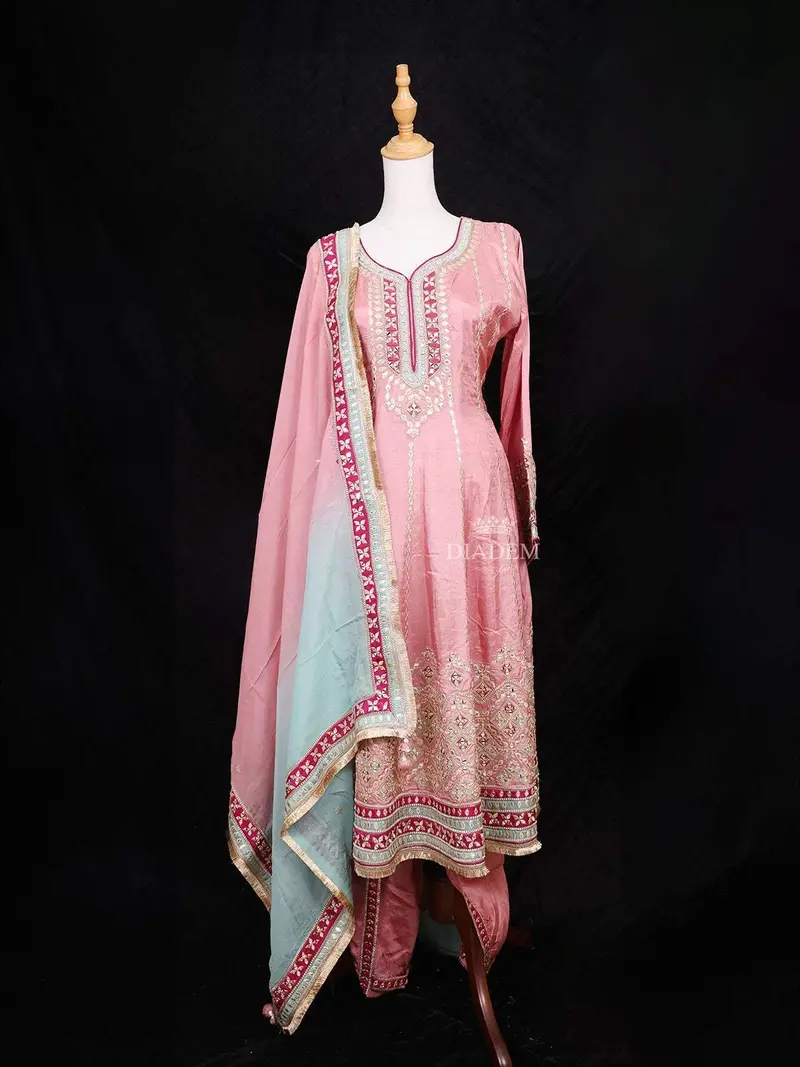 Pink Straight Cut Salwar Suit Adorned With Sequins And Mirror Design Paired With Dupatta 1