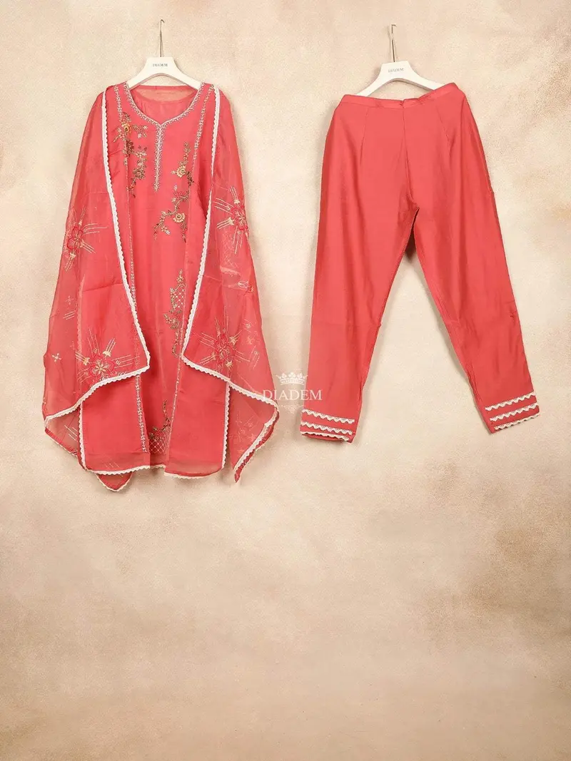 Pink Straight Cut Salwar Suit Adorned With Thread And Embroidery Floral Design With Dupatta 1