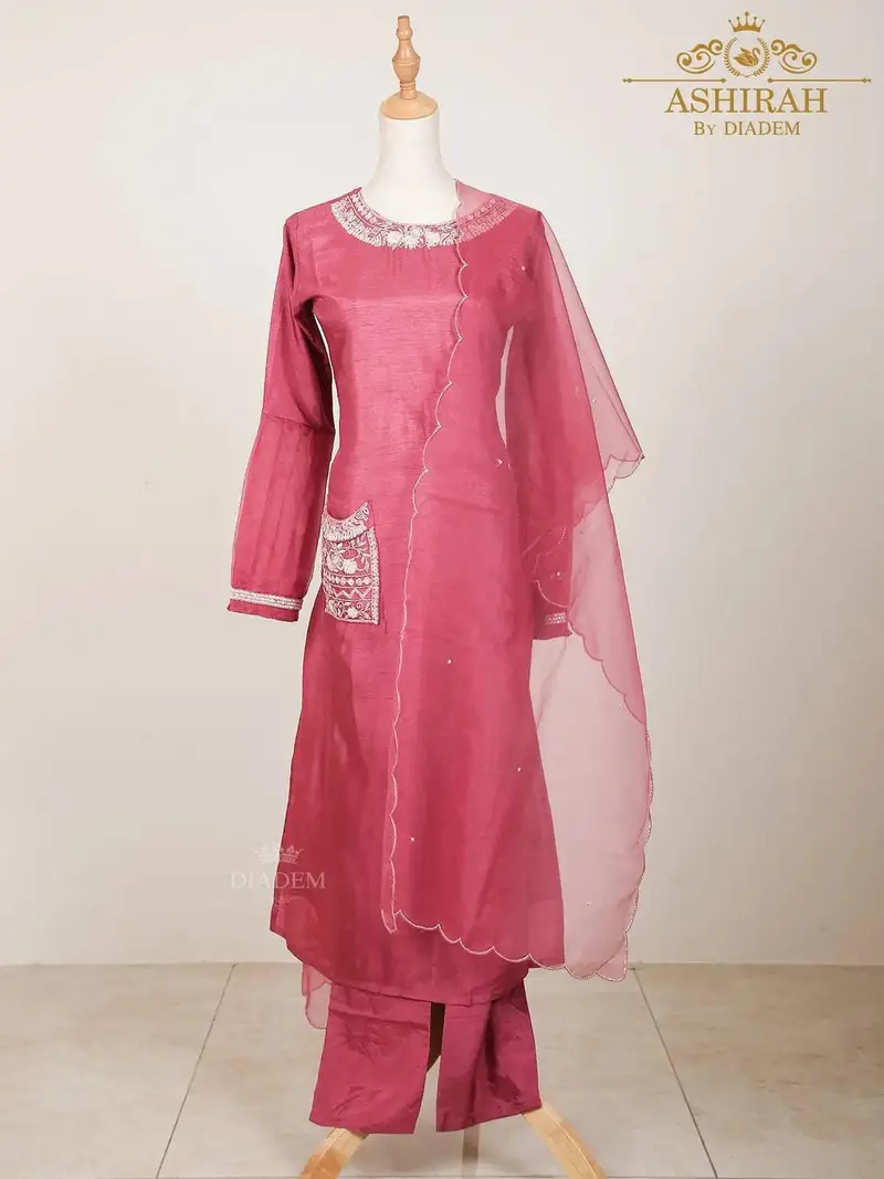 Pink Straight Cut Salwar Suit For Women Enhanced With Sequins And Beads With Dupatta 1