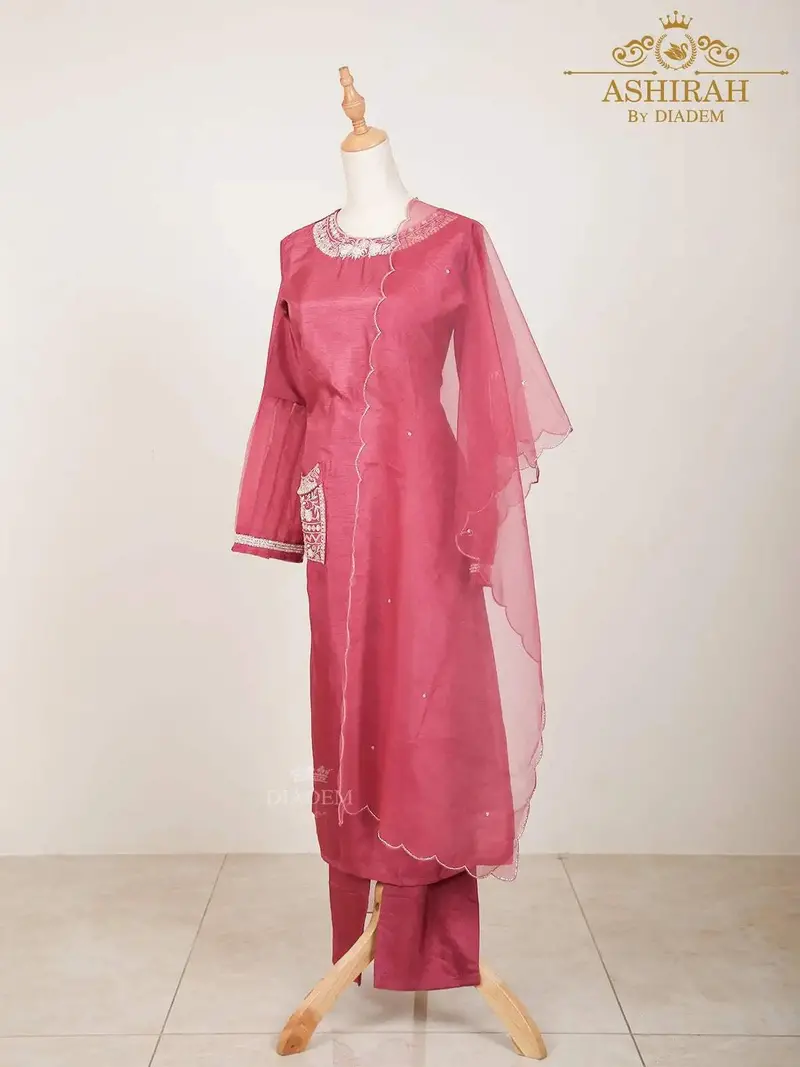 Pink Straight Cut Salwar Suit For Women Enhanced With Sequins And Beads With Dupatta 2